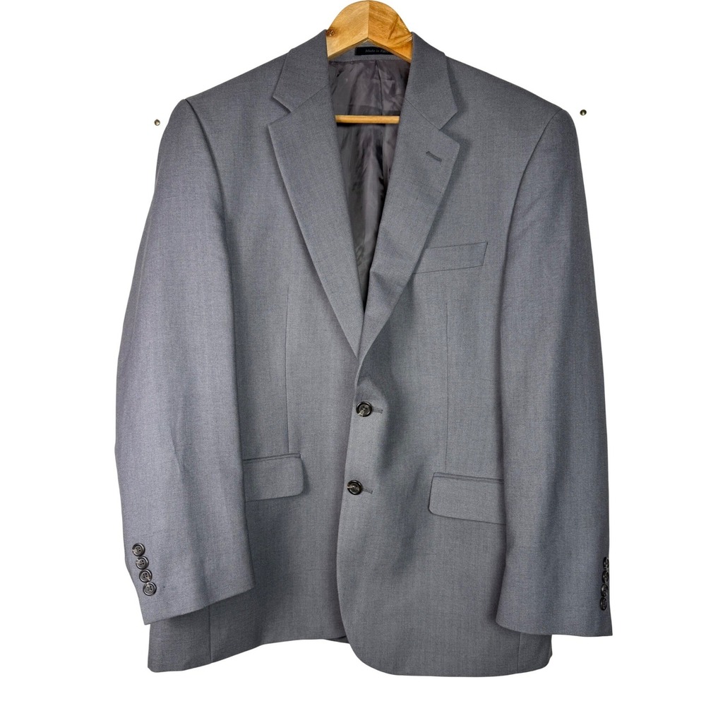 Chaps Suit Jacket Mens 42R Gray Linen Blend Two Button Blazer Regular Fit